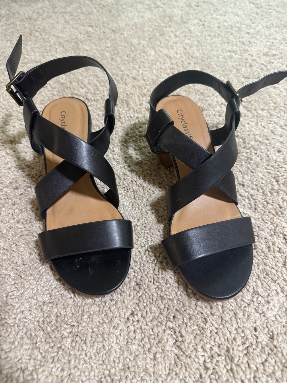 Cityclassified Black Crisscross Block Heel Sandals
